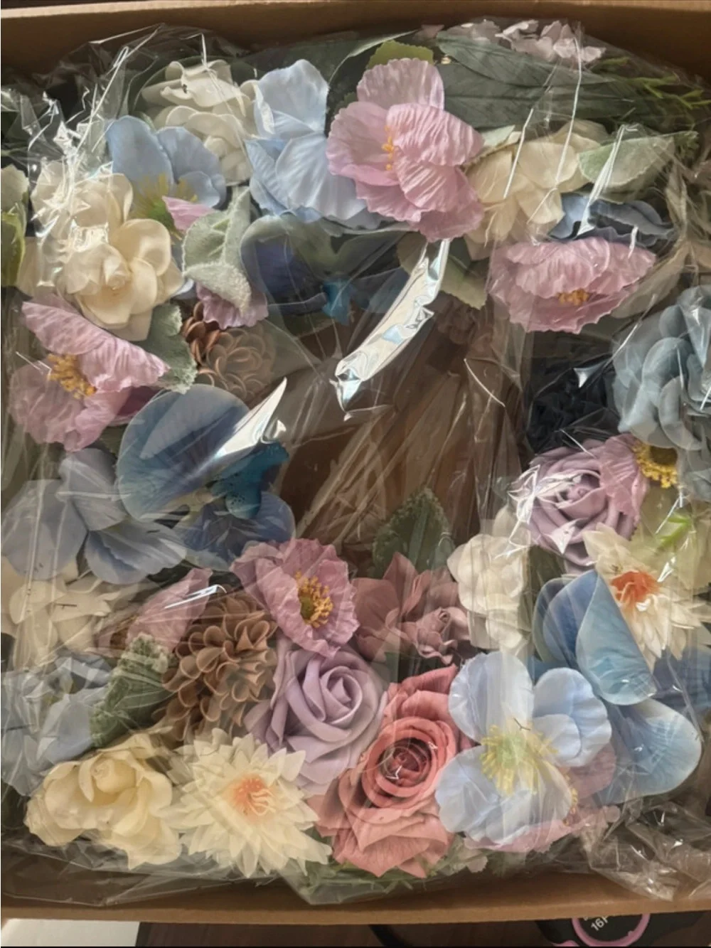 Elegant Blue & Pink Mixed Floral Wreath - Home Accents